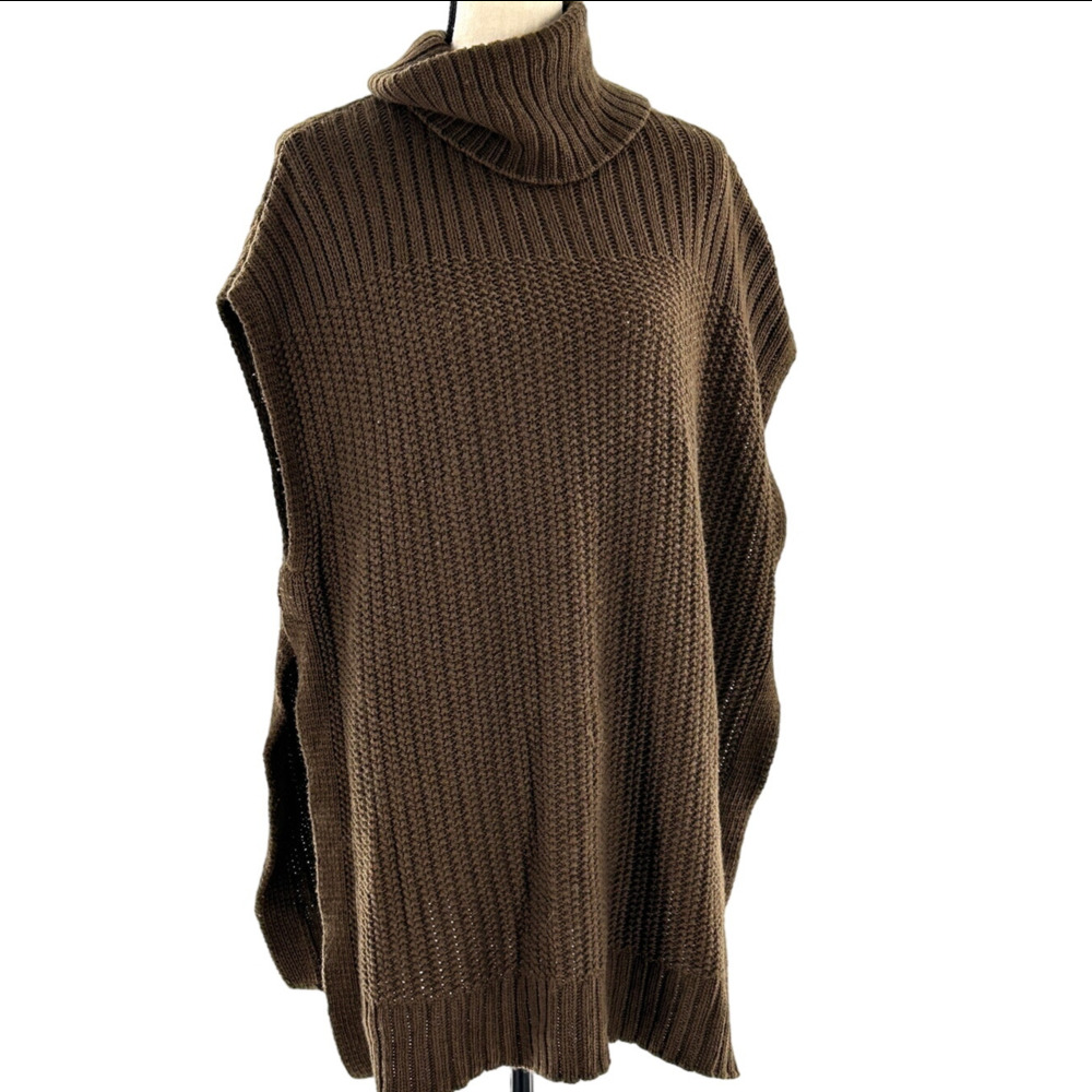 Theory Boseley Fine Haven Wool Cashmere Sweater M L Poncho Army Green Oversized